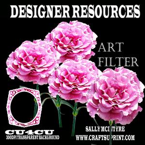 Art Filtered 3 Pink Ruffled Roses with Single Rose and Frame