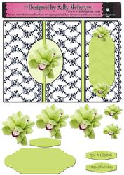 Formal Black and White Fold Back Card with Green Orchids