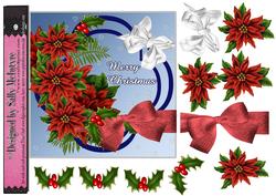 160 x 160 Poinsettia Holly and Blue Christmaas Card 160x160