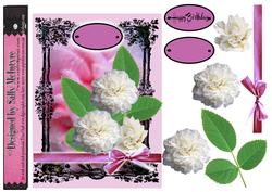 White Camelias and Hot Pink and Black Happy Birthday