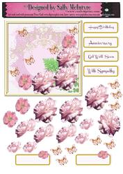 Pink Peony Gold Butterflies Lots to 3D