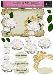 White Camelias on Vintage Notepaper 3D