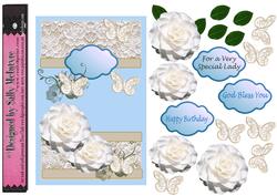Camelias,flowers,lace and Multiple Butterflies Blue Tonings