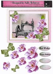 Vintage Sewing Machine 3D Magnolias