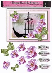 Vintage Bird and Birdcage 3D Magnolias