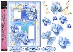 God Bless Blue 3D Floral Card