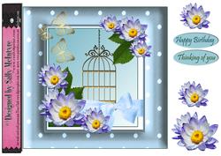 Aqua and Purple Special Card Waterlillies ,bows