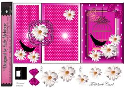 Hot Pink and White Spot Fold Back Card with Daisys