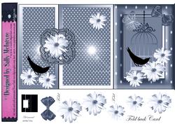 Vintage Blue White Spot Fold Back Card with Daisys