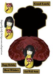 Japenese Double Geisha with Umbrella Rocker Card Step by Step Black