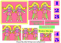 Twins Girls Twice the Joy Congratulations 1 Today Twins Happy Birthday Numbers 1-5.
