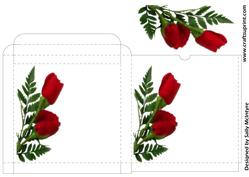 Card Box Print Cut and White with Red Roses to 3D
