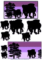 Purple Sunset in the Jungle Elephant Silhouettes