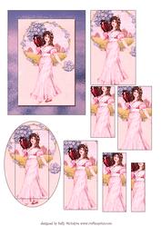 Vintage Girl Ladies Card in Pink 2 Card Sheet