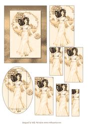 Vintage Girl Ladies Card in Sepia 2 Card Sheet