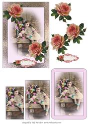 Vintage Girl Sitting on a Bench Step by Step and Pyramid