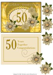 Golden 50th Wedding Anniversary with Insert and 3D Flowers