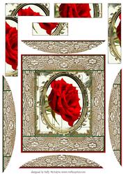 Intertwined Pyramid Red Rose in Gold