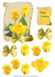 Yellow Roses in a Scroll Decoupage Happy Birthday Scroll