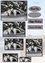 Tree Covered in Snow Happy Birthday Seasons Greetings and Thank You