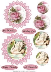 Vintage Pink Rose Card and Swan Card with Lace Edge Pyramid