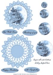 Vintage Rose Card in Blue for Many Occasions