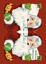 Santa Shaped Card Hello at Christmas Vintage Red Background
