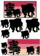 Red Sunset in the Jungle Elephant Silhouettes