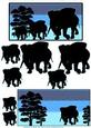 Blue Sunset in the Jungle Elephant Silhouettes