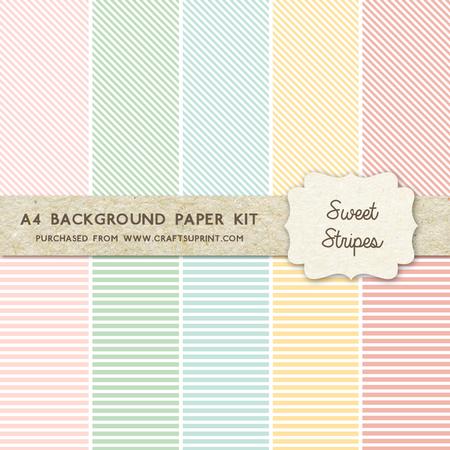 Sweet Stripes - Pastel Colours - 10 A4 Background Sheets