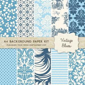 Vintage Blues - 10 A4 Background Sheets