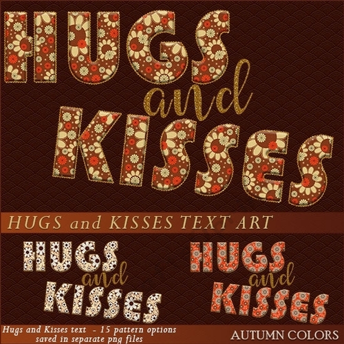 Hugs and Kisses Text Art - Autumn Colors
