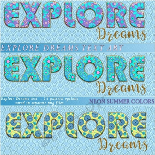 Explore Dreams Text Art - Neon Colors