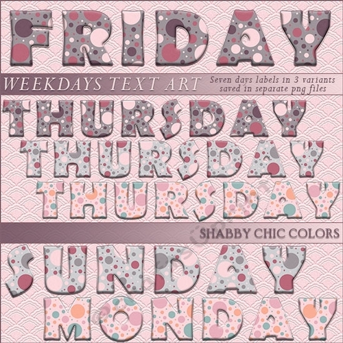 Weekdays Text Art - Shabby Chic Colors