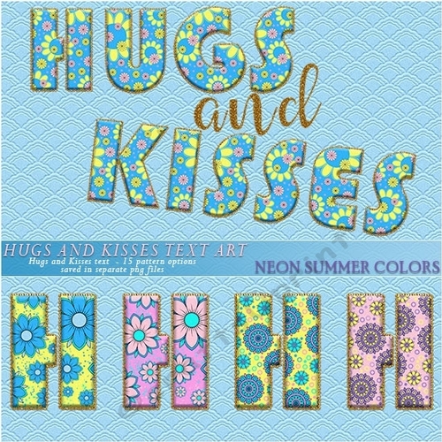 Hugs and Kisses Text Art - Neon Summer Colors