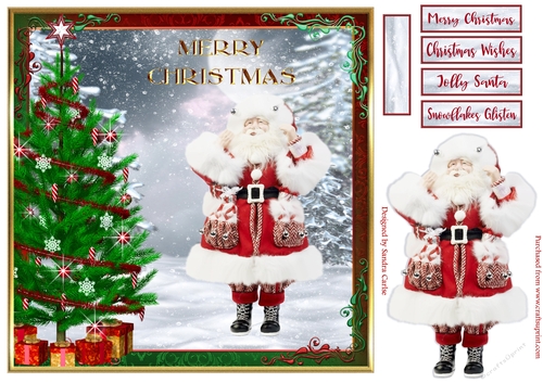 Christmas Santa Decoupage 8x8ins Topper 1
