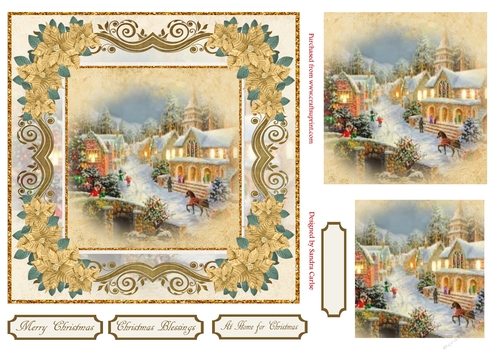 Christmas Snow falling Gold Poinsettia Flowers  