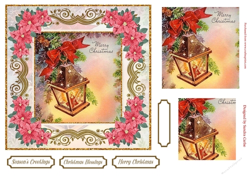 Christmas Blessings Vintage Topper Red Poinsettia