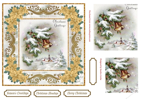 Christmas Greetings Vintage Topper Gold Poinsettia