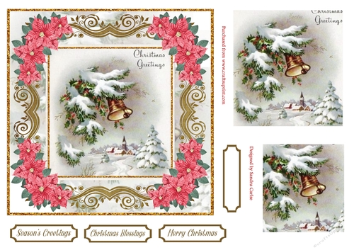 Christmas Greetings Vintage Topper Red Poinsettia