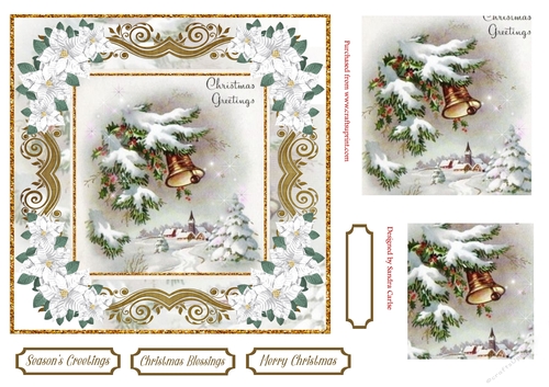 Christmas Greetings Vintage Topper White Poinsettia