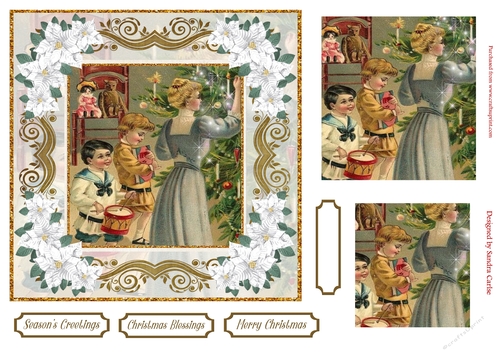 Seasons Greetings Pyramid Topper White Poinsettia
