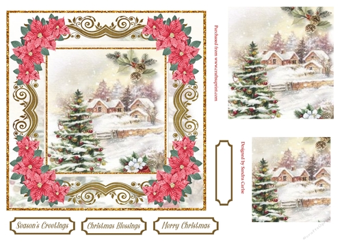 Snowy Rooftops Pyramid Topper Red Poinsettia