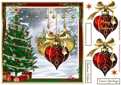 Christmas Baubles Decoupage 8x8ins Topper 2