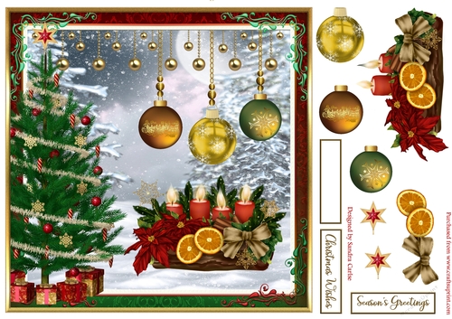 Christmas Baubles Decoupage 8x8ins Topper 3