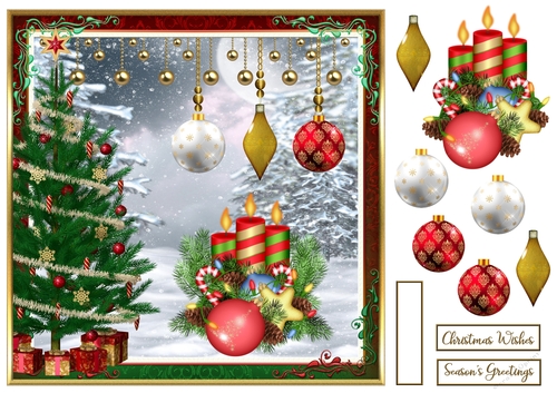 Christmas Baubles Decoupage 8x8ins Topper 4