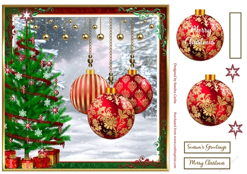 Christmas Baubles Decoupage 8x8ins Topper 5