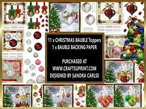 Christmas Baubles 12 x decoupage topper kit
