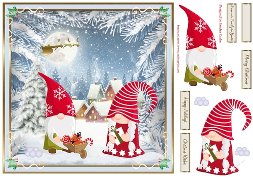 Christmas Nordic Gnomes Decoupage 8x8ins Topper