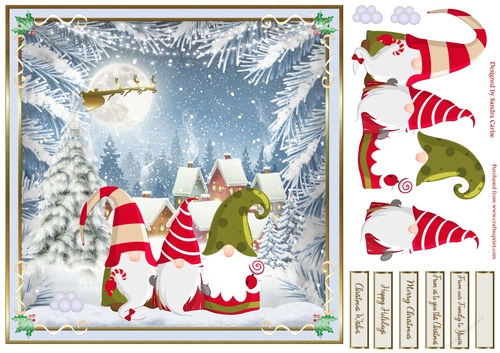 Christmas Nordic Gnomes Decoupage 8x8ins Topper 1